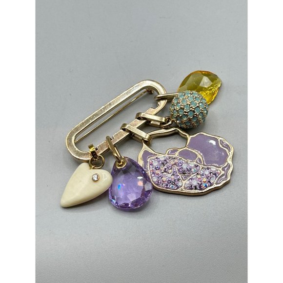Vintage Swarovski Pin Brooch with Detachable Charms Pendants Loaded Dangling Pin - Picture 9 of 13
